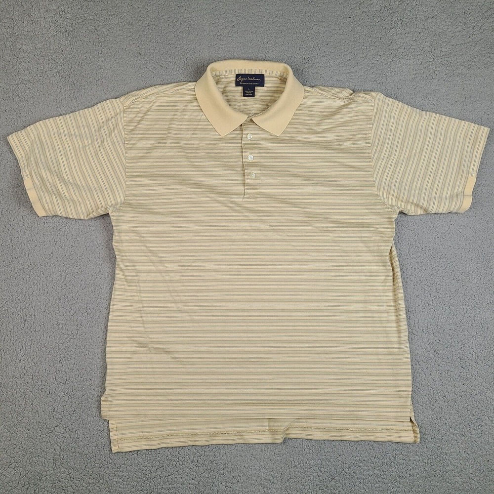 Byron Nelson Polo Shirt Men's‎ Large Yellow Striped Golf Eleven Straight Cotton